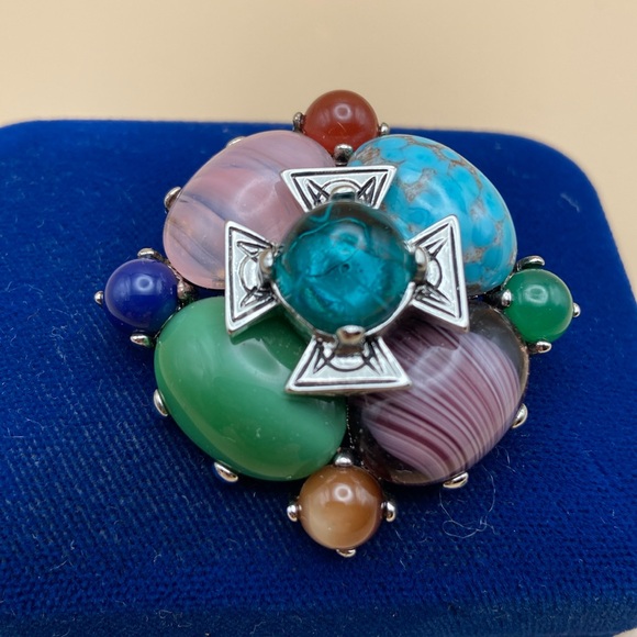 Joan Rivers Multi Colour Stones, Crystals & Rhinestone Brooch. Flowers & Cross. - Picture 3 of 12